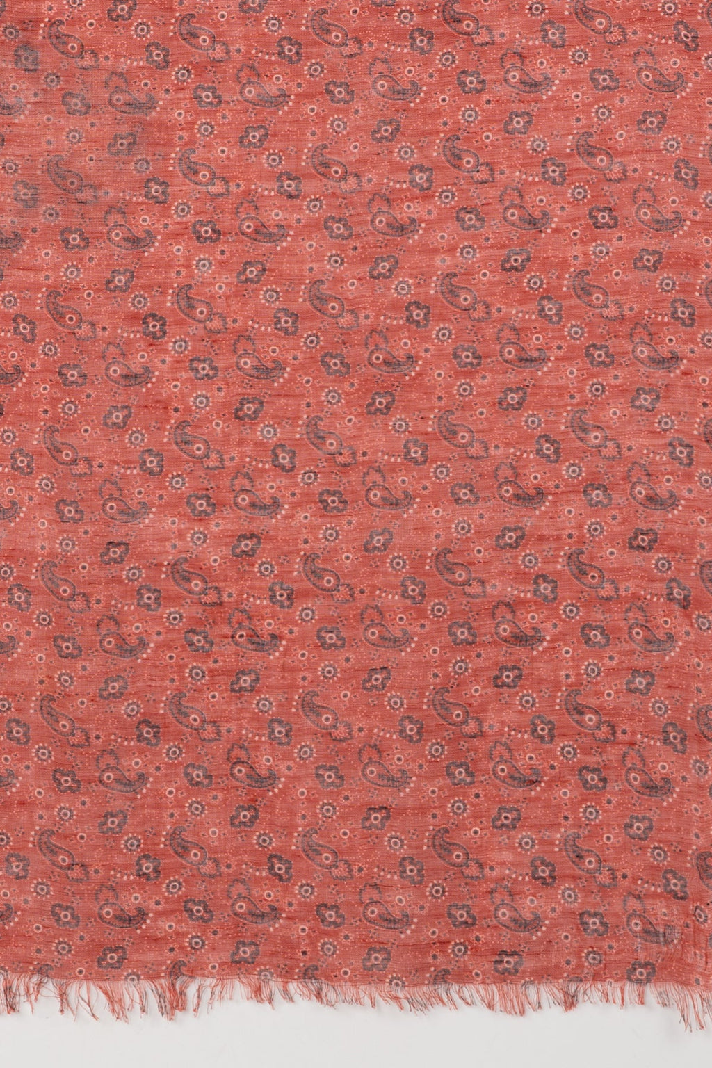 Ditsy Paisley and Flower Print Linen Cotton Scarf - Crimson