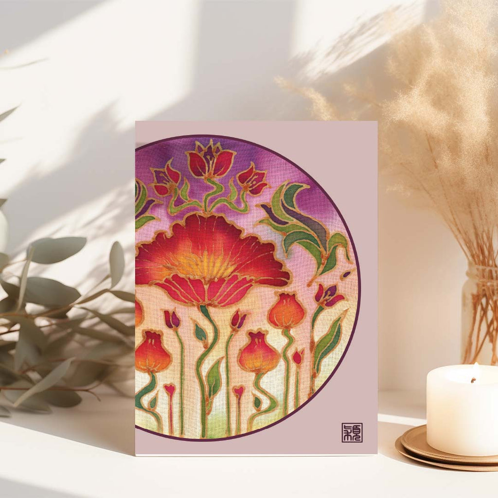 Field of Poppies | Batik Art Greeting Card