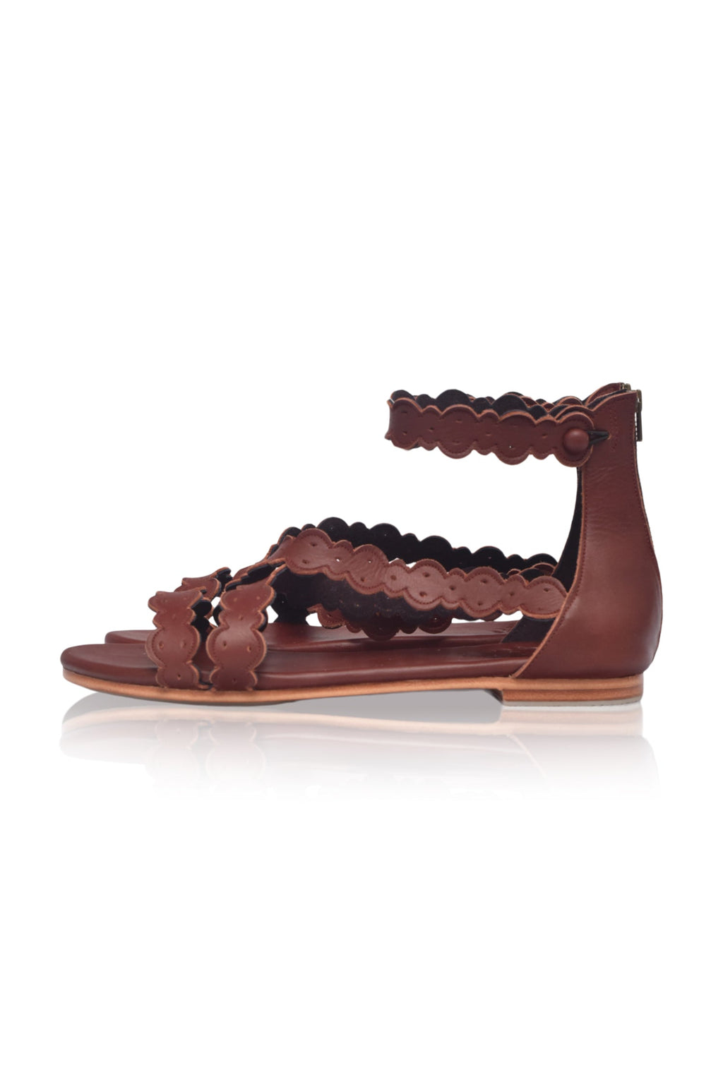 Salty Sea Scalloped Criss Cross Leather Sandals