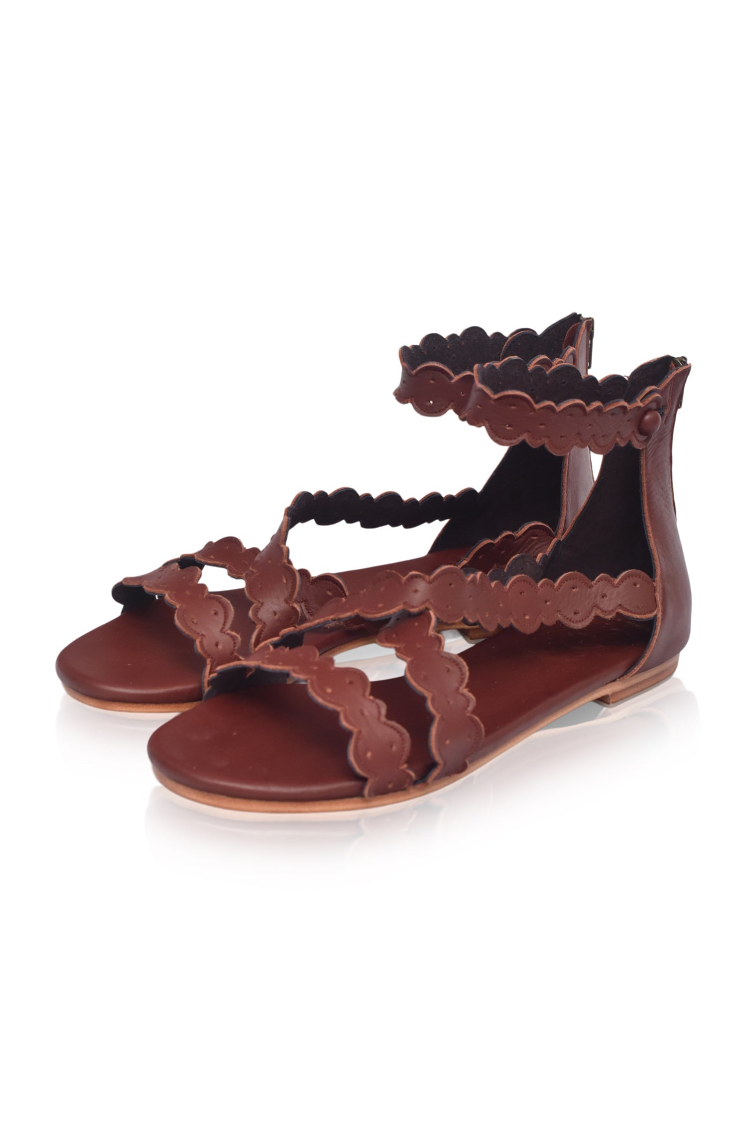 Salty Sea Scalloped Criss Cross Leather Sandals