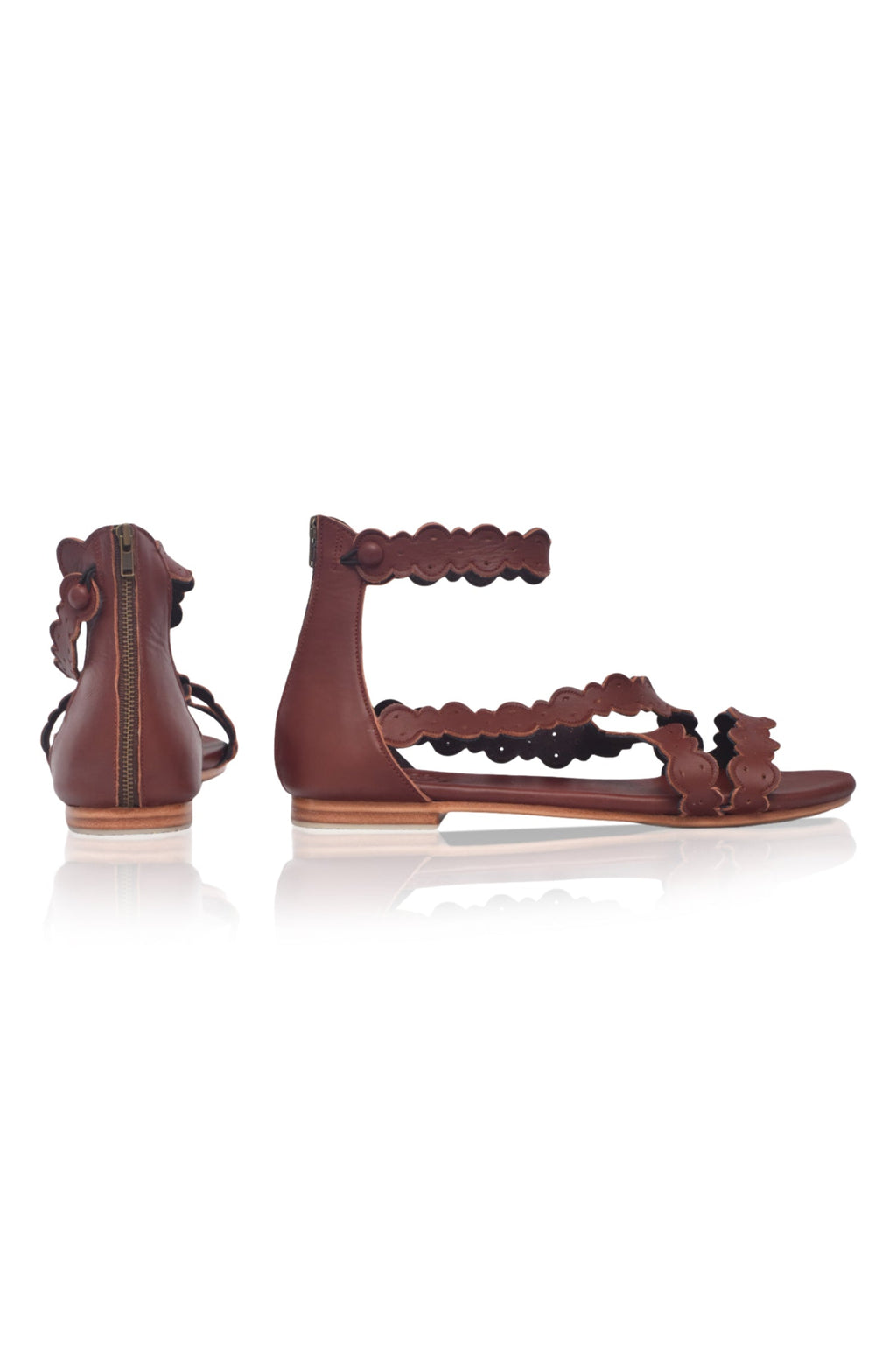 Salty Sea Scalloped Criss Cross Leather Sandals