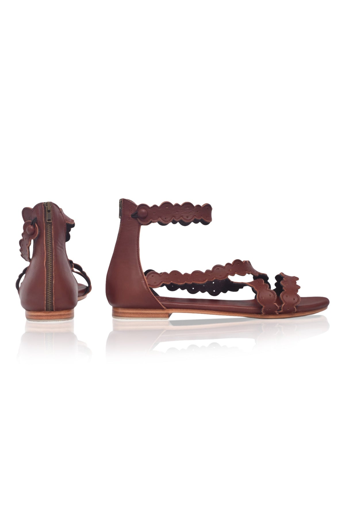Salty Sea Scalloped Criss Cross Leather Sandals