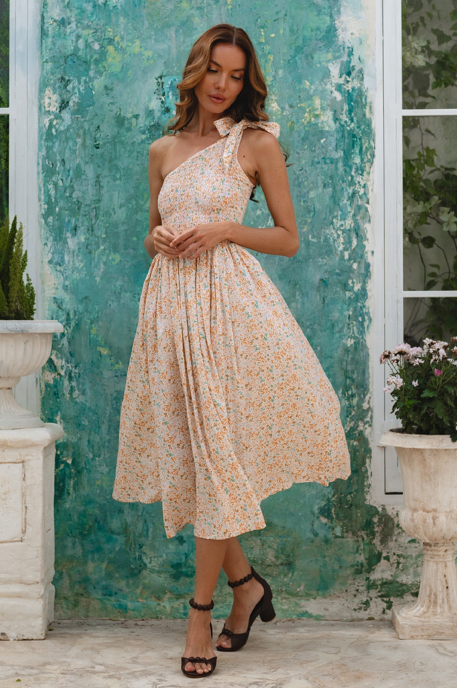 Sienna One-Shoulder Shirred Dress (Sale)