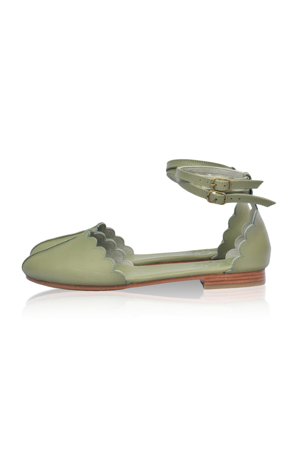 Venus Almond Toe Scalloped Leather Flats