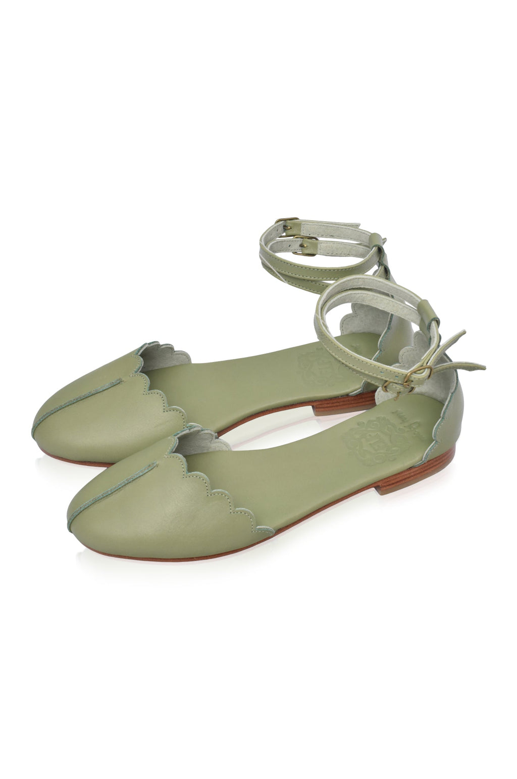 Venus Almond Toe Scalloped Leather Flats
