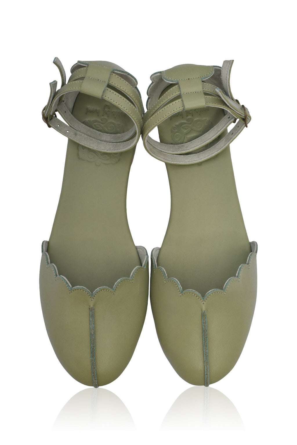 Venus Almond Toe Scalloped Leather Flats